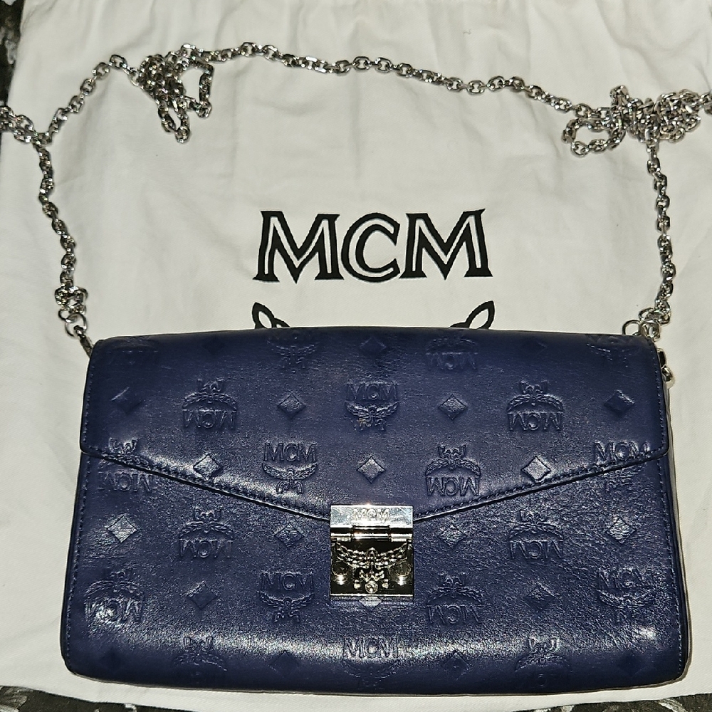 MCM Navy Crossbody Bag with Silver Chain